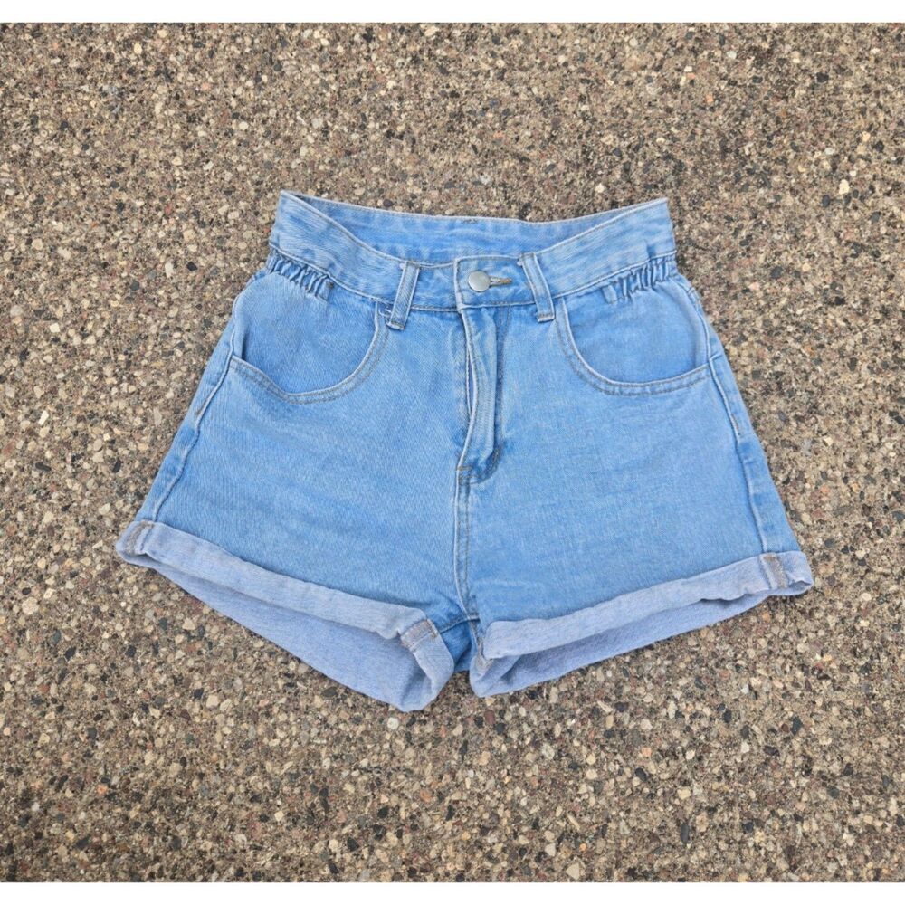 Women's Shein Light Blue Denim Jean Lightwash HighRise Cuff Shorts Ex Ex Small